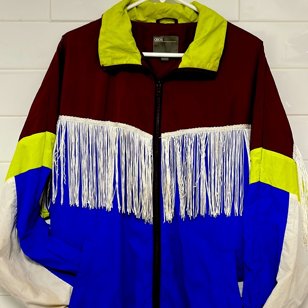 ASOS DESIGN windbreaker with tassels in color block